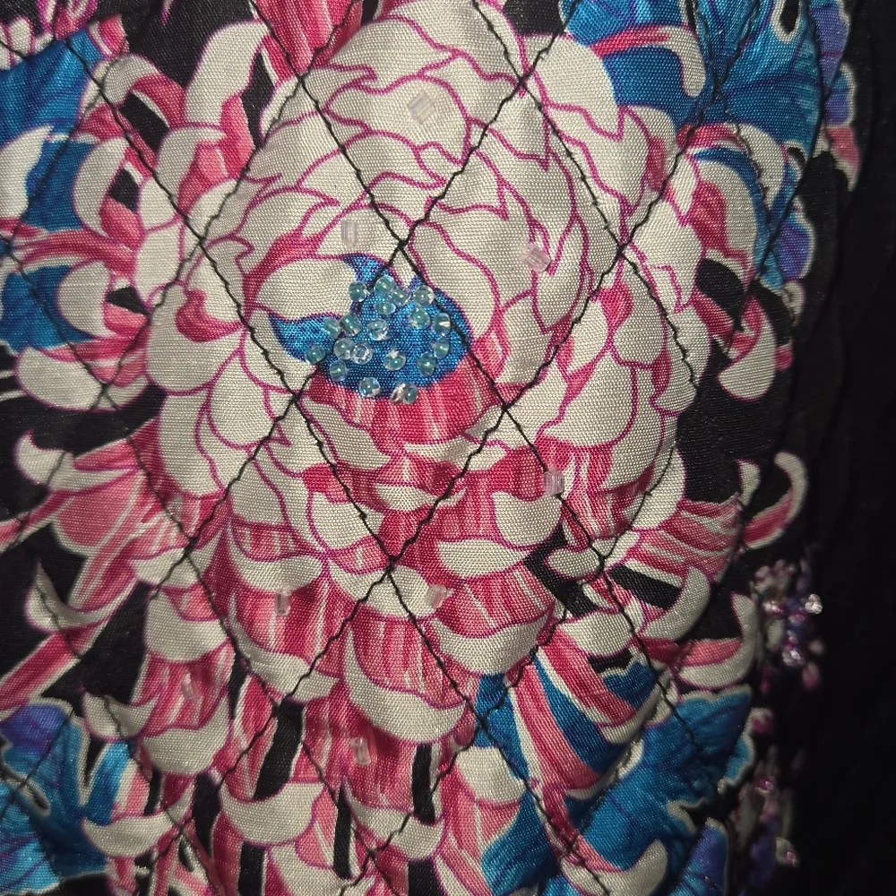 SilkLand Vibrant Floral Silk Coat, Beading, Artsy, Asain, Size XL - Picture 4 of 9